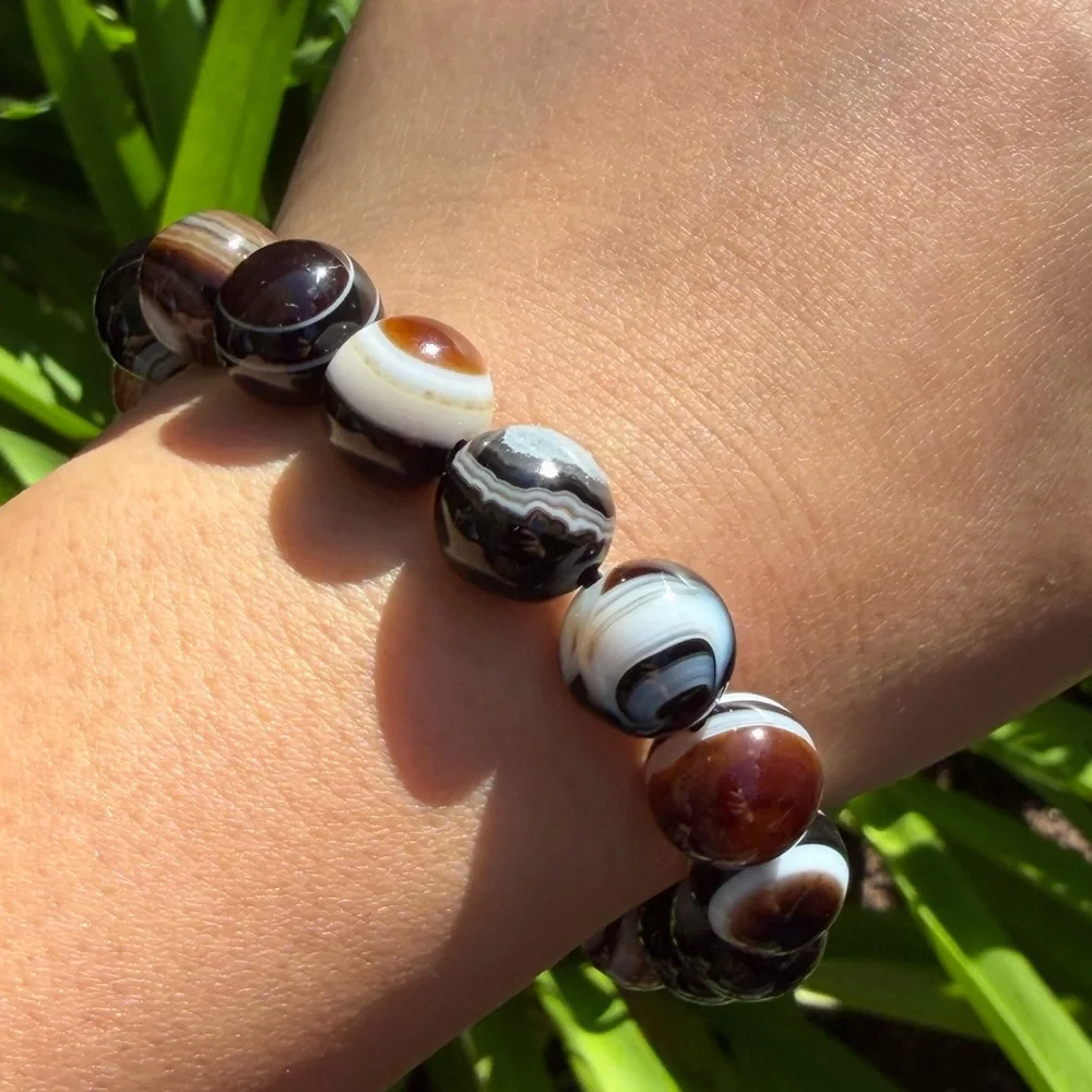 11.5mm stretchable banded eye agate bracelet‎ 0347